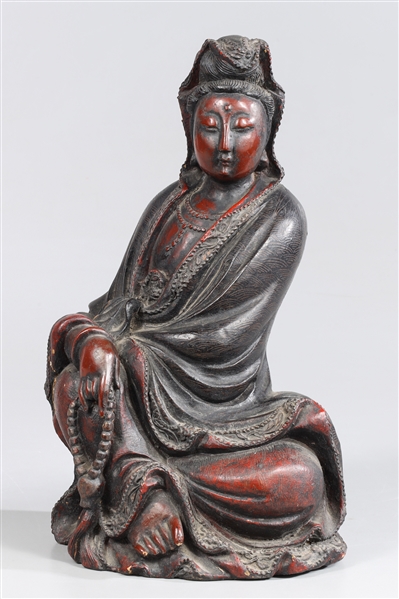 Chinese carved wood Guanyin figure;