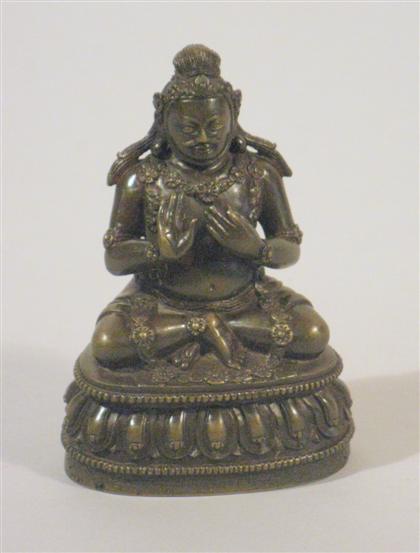 Tibetan bronze figure    inscribed