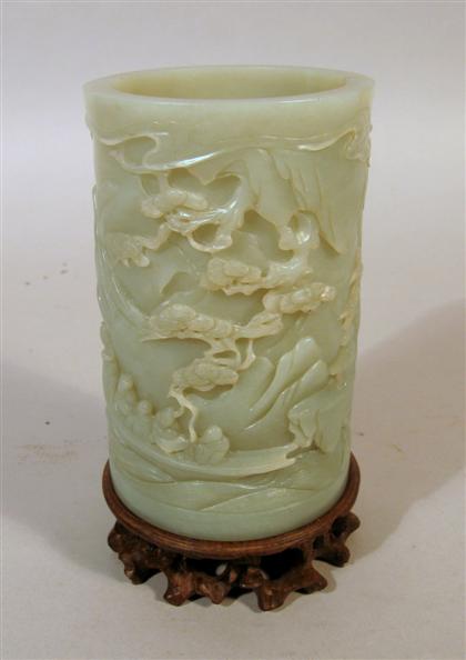 Chinese celadon jade brush pot    19th