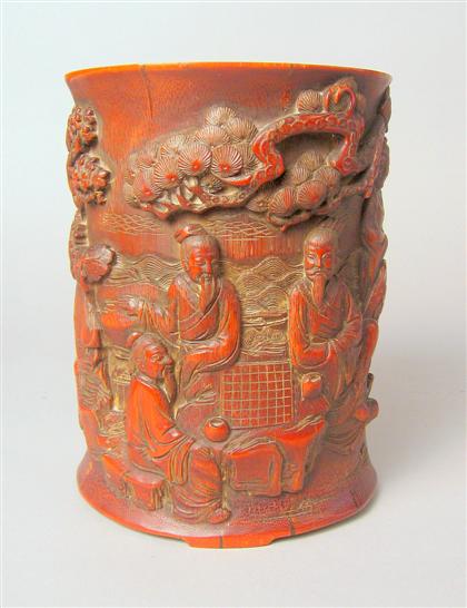 Chinese bamboo brush pot late 4d49e