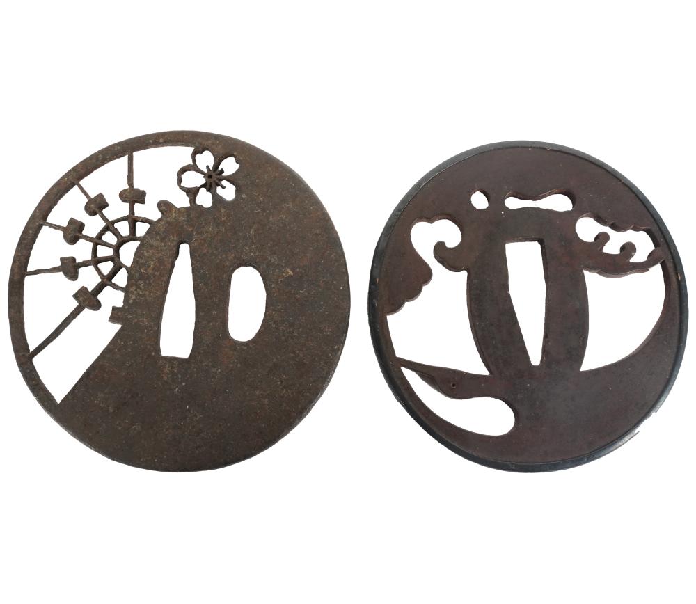 TWO JAPANESE BRONZE TSUBA MOUNTSTwo