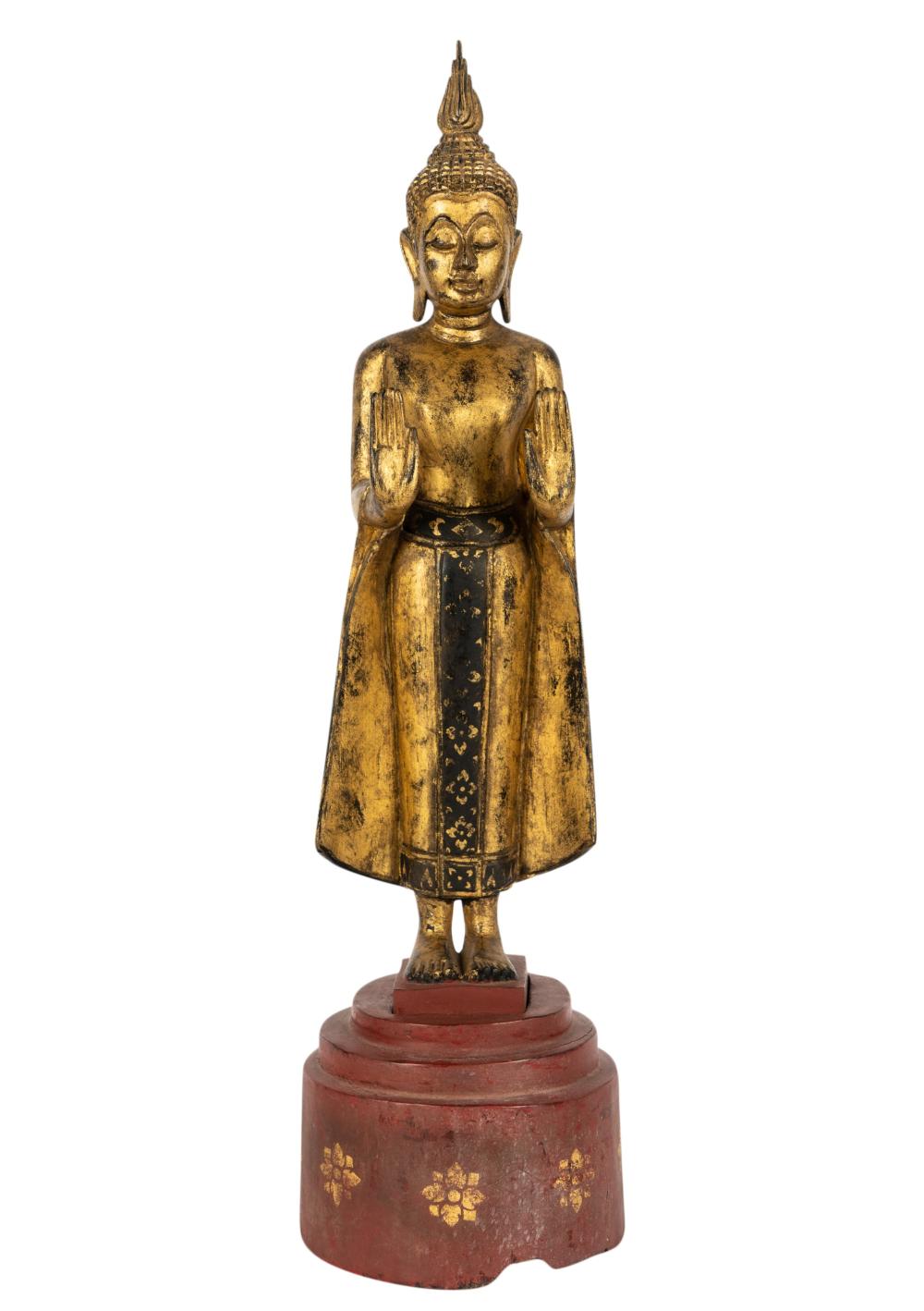 GILTWOOD STANDING BUDDHA FIGUREGiltwood