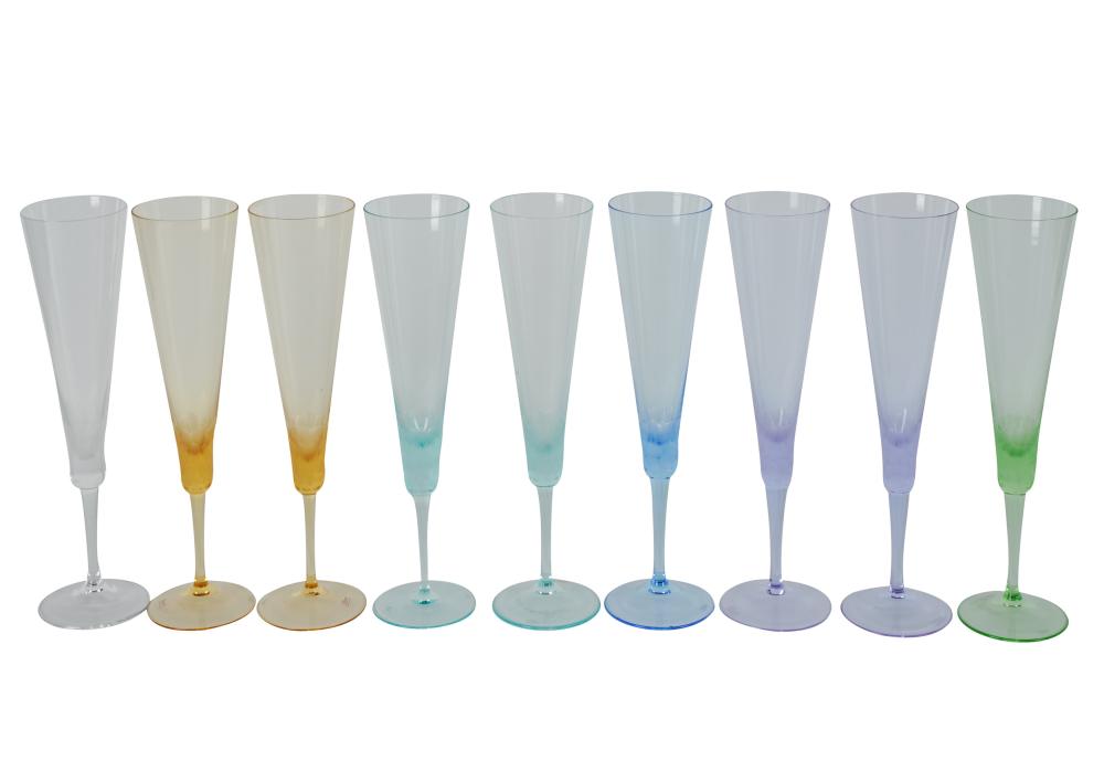 NINE MOSER COLORED CRYSTAL CHAMPAGNE