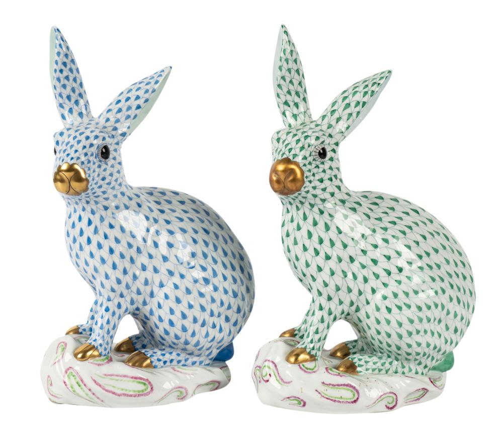 TWO HEREND FISHNET PORCELAIN RABBIT 304f57