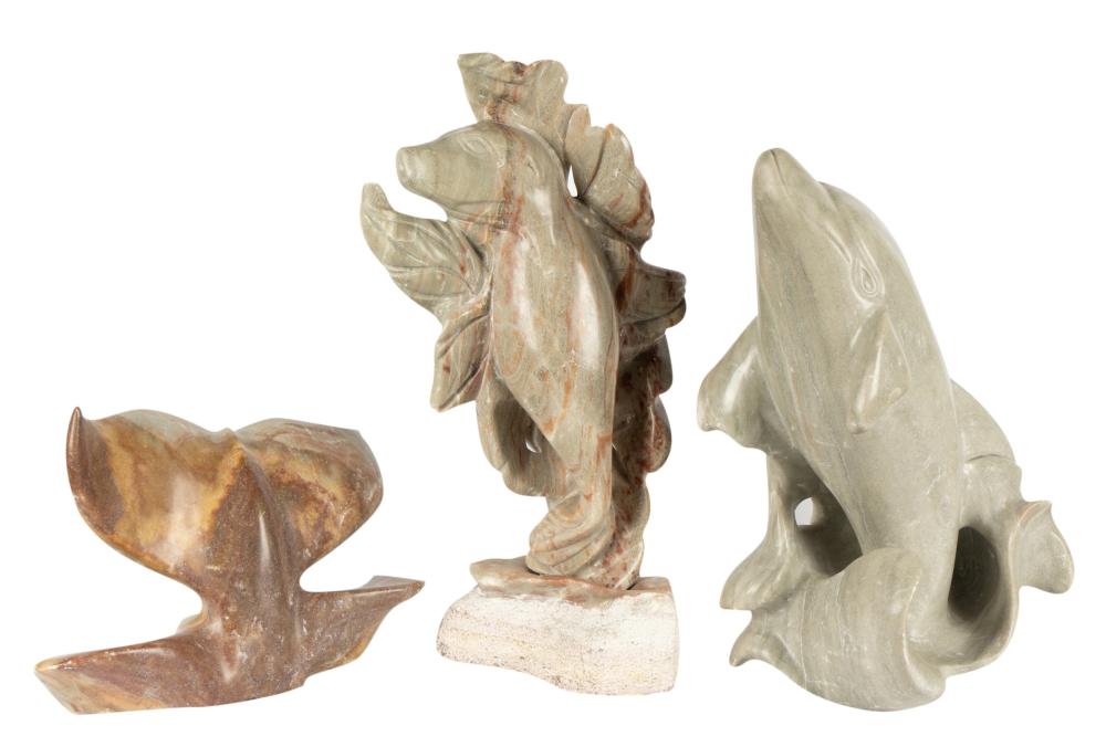 THREE MARINE ANIMAL STONE CARVINGSThree 304f6c