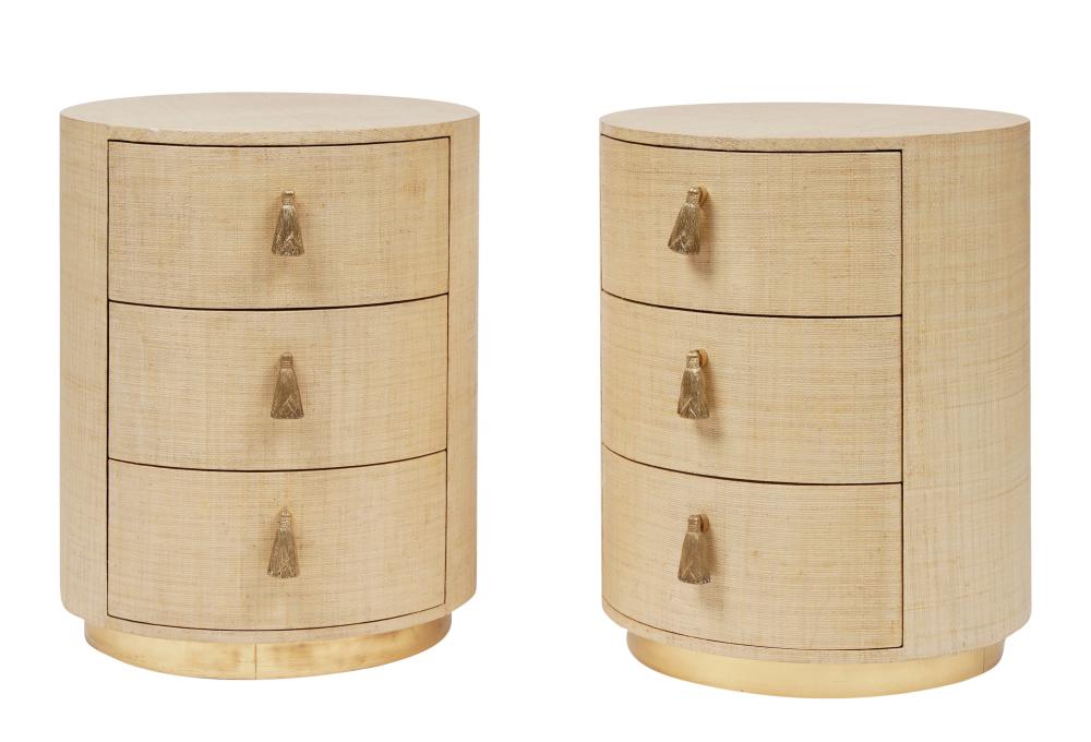 PAIR OF RAFFIA-CLAD SIDE TABLESPair