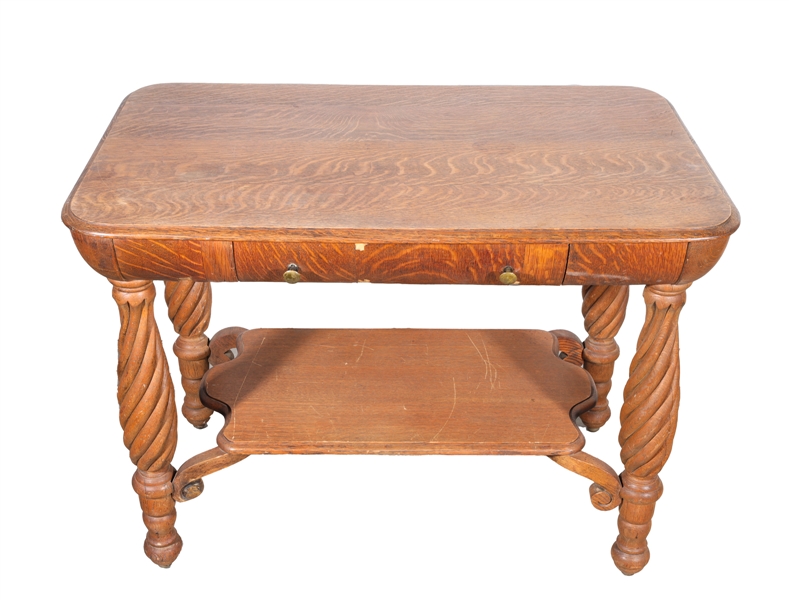 Antique oak twist leg console table 305046