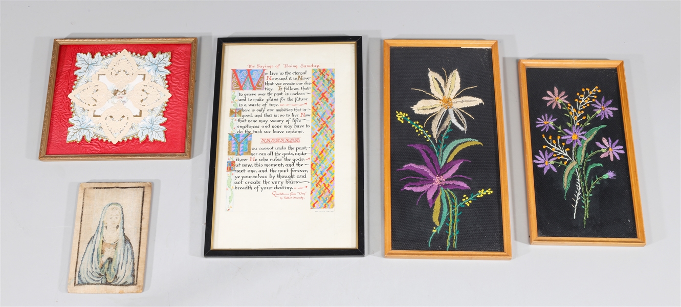 Group of five various antique embroideries