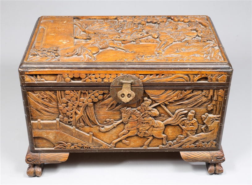 Vintage carved wood Chinese trunk