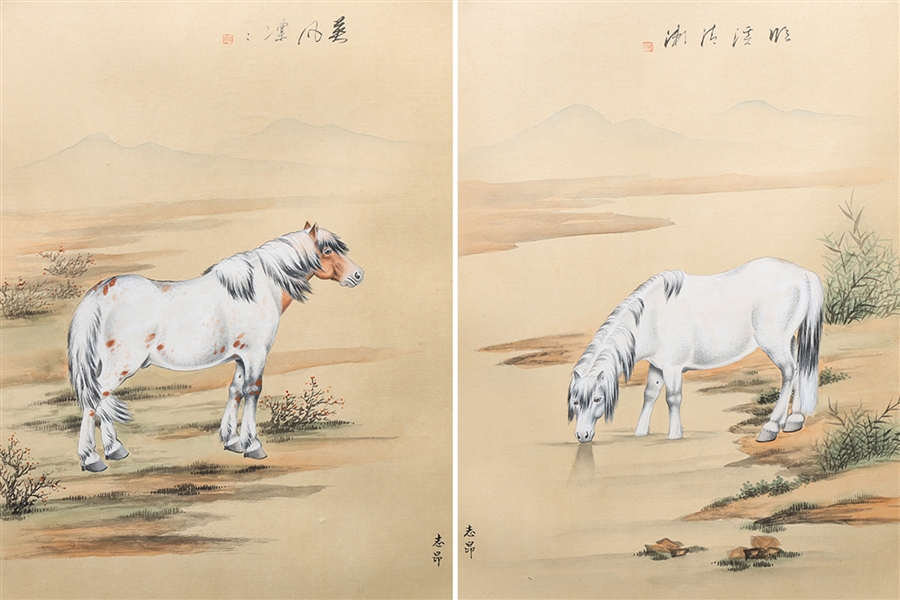 Pair of gouache on silk Chinese