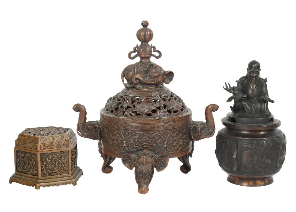 THREE ASIAN BRONZE CENSERSThree