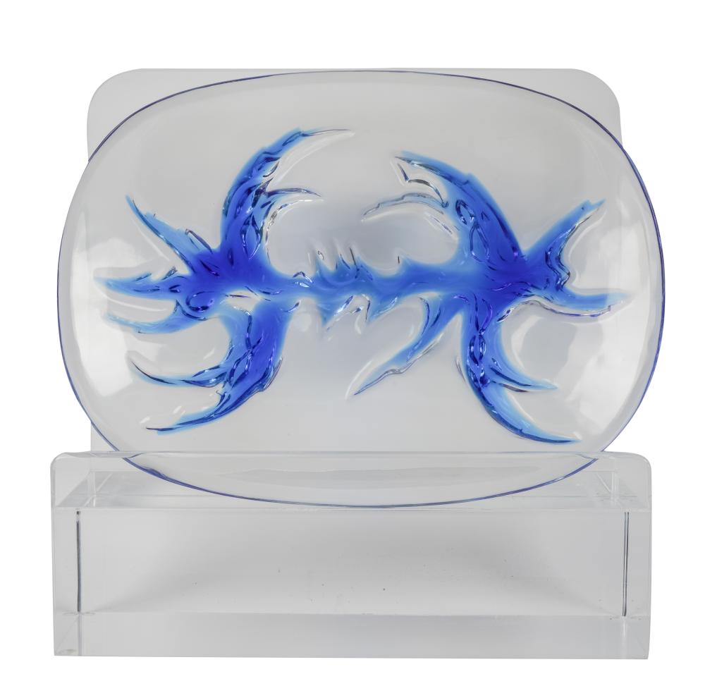 LALIQUE CLEAR AND BLUE GLASS CARAIBES
