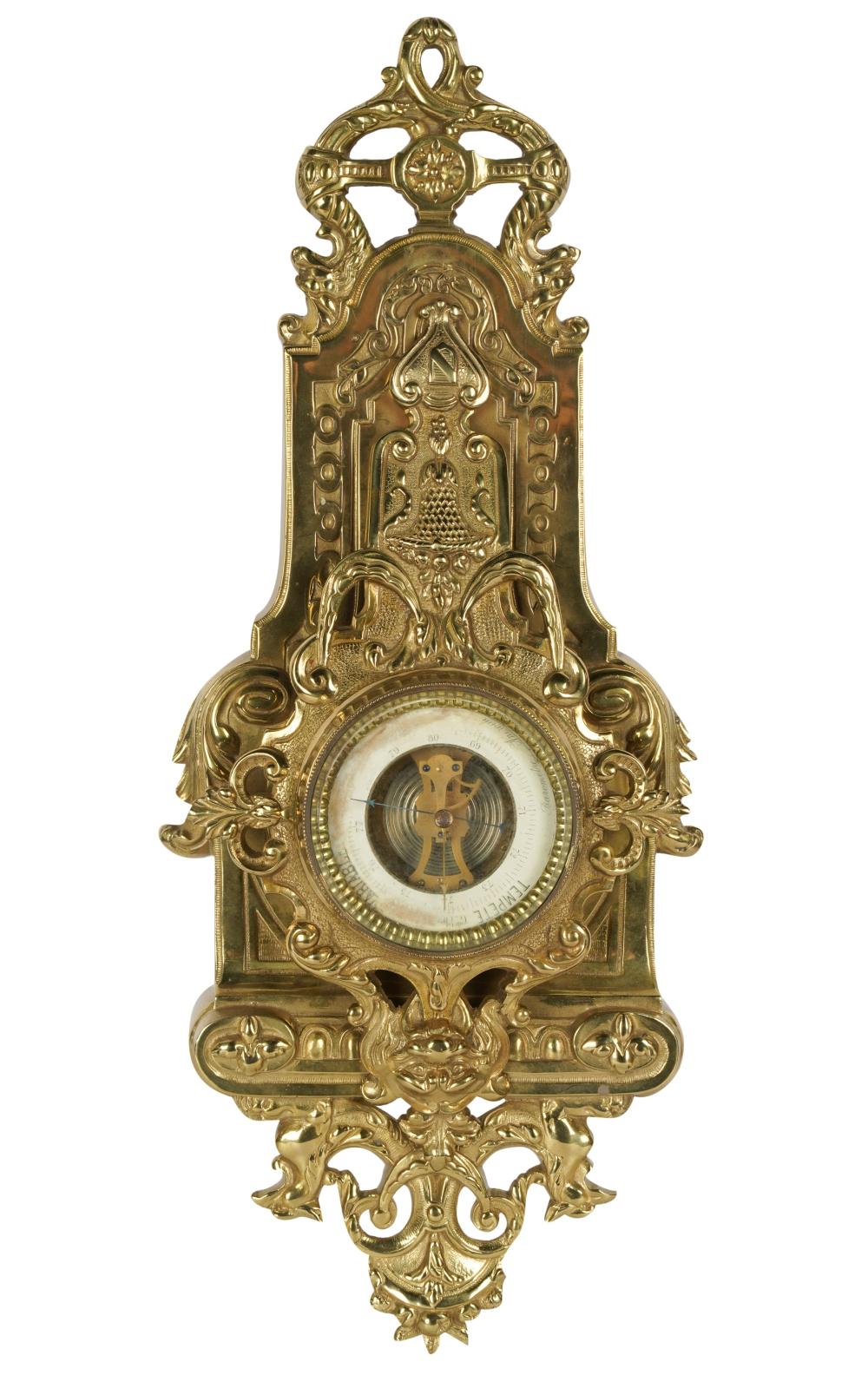 FRENCH BRASS ANEROID WALL BAROMETERFrench