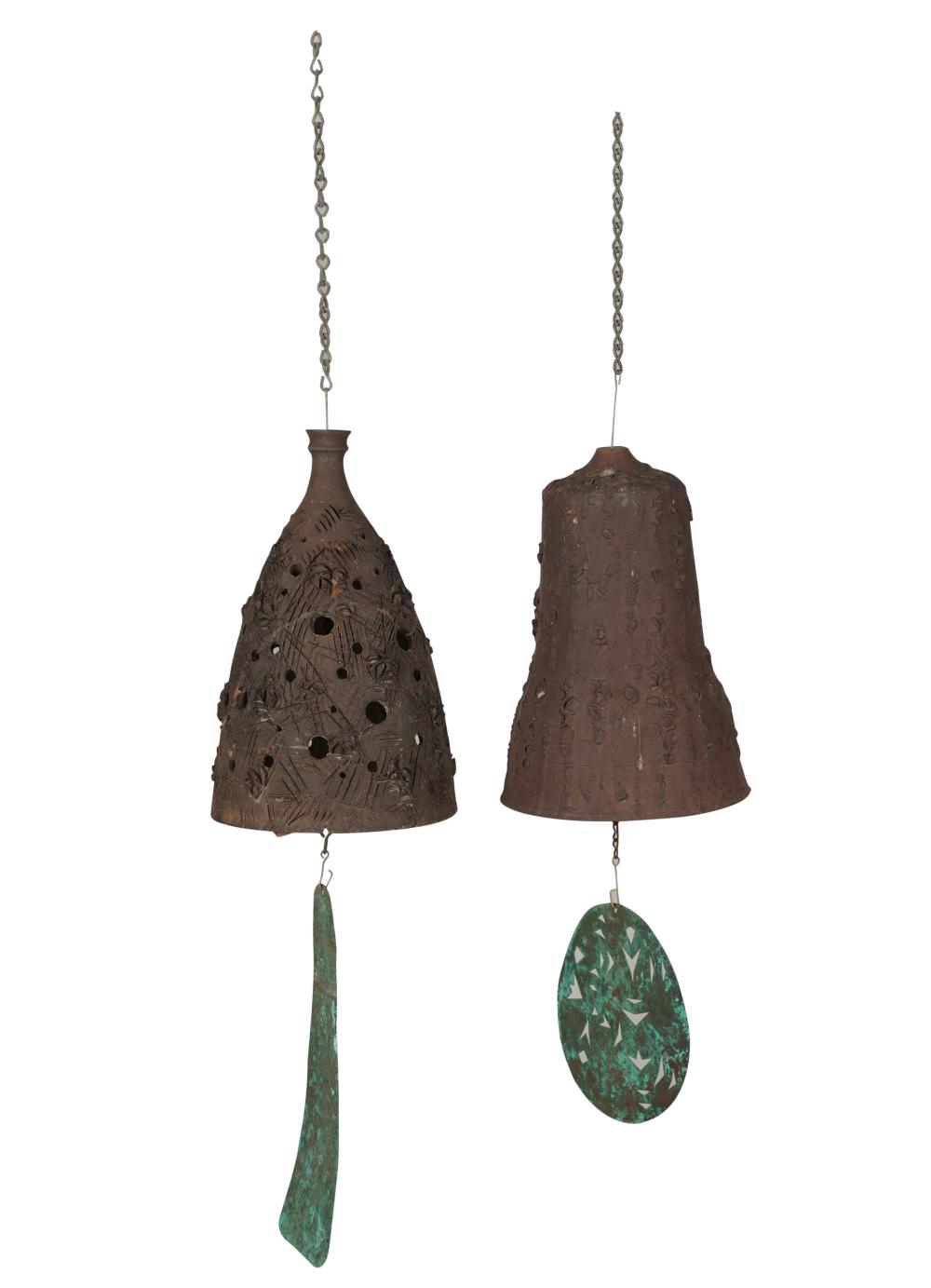 TWO CERAMIC AND METAL WIND CHIMESTwo