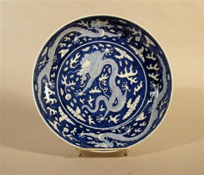 Chinese blue and white dragon dish