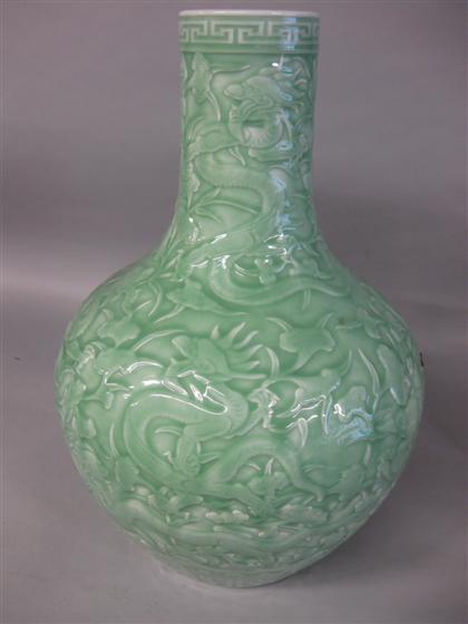 Large Chinese carved and celadon