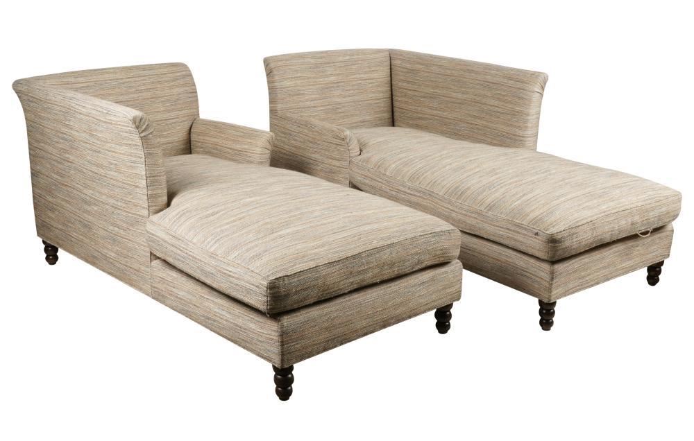 PAIR OF UPHOLSTERED CHAISE LOUNGESPair