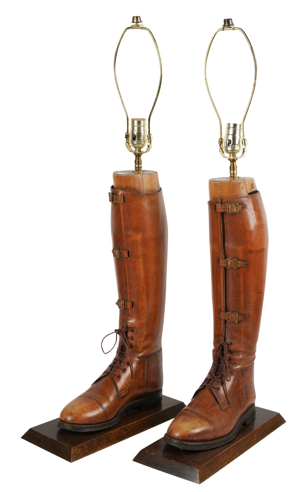 PAIR OF ANTIQUE RIDING BOOT LAMPSPair