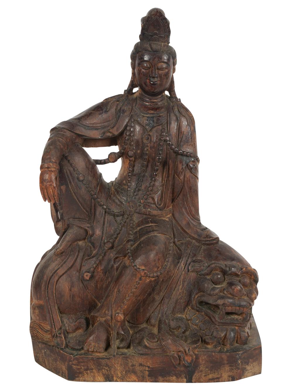 ASIAN CARVED WOOD FIGURE OF BUDDHAAsian