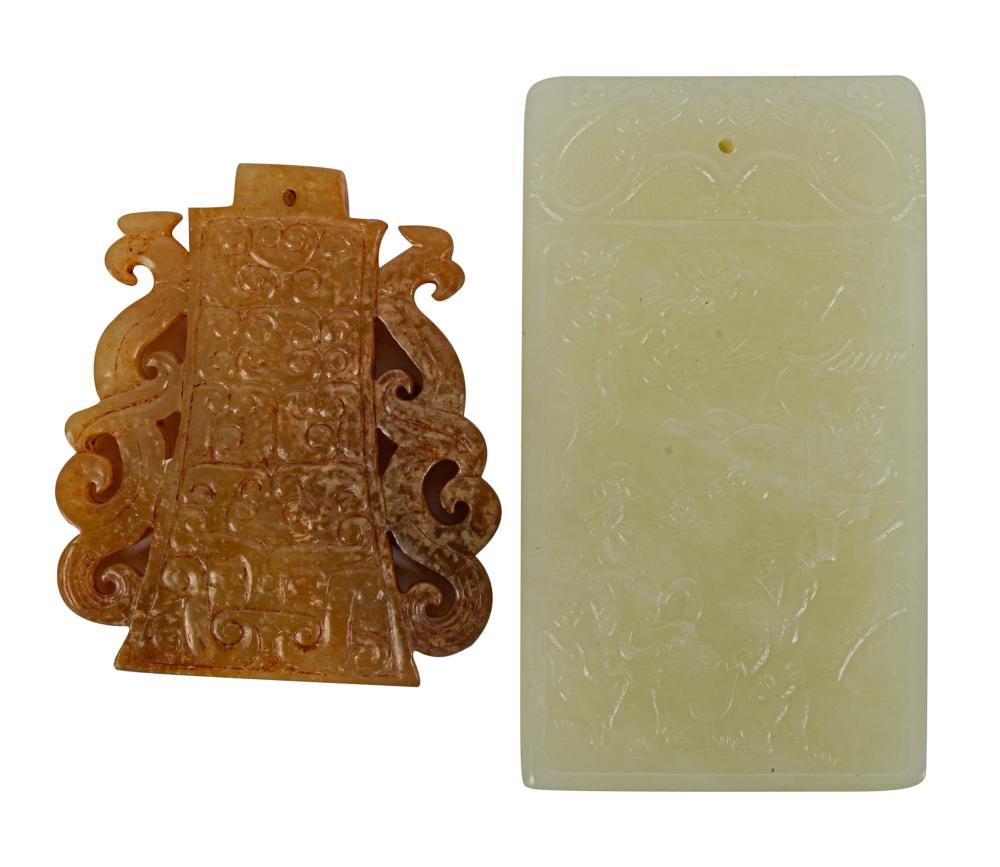 TWO CHINESE CARVED JADE PENDANTSTwo 3054ad