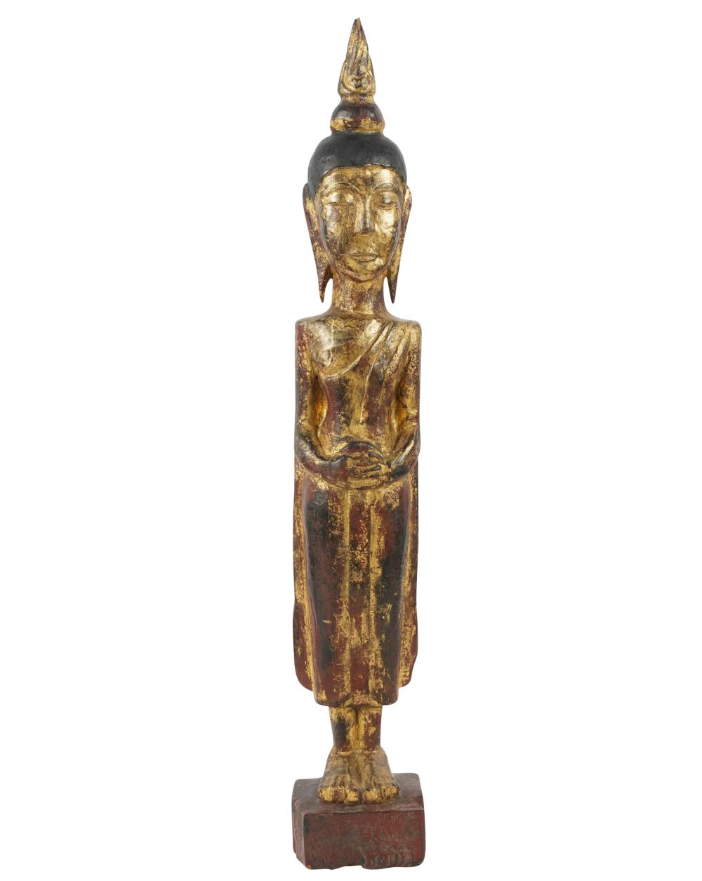 GILTWOOD STANDING FIGURE OF BUDDHAGiltwood