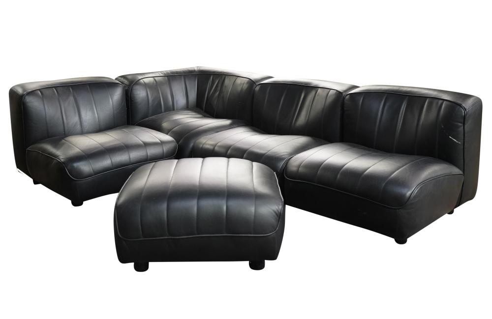 BLACK LEATHER FIVE-PART SECTIONAL