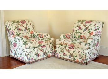 A pair of club chairs custom upholstered