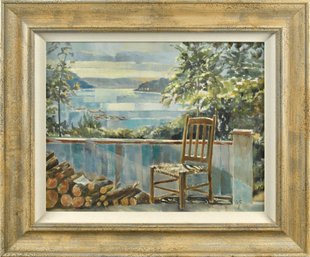 A vintage oil on canvas of a lake