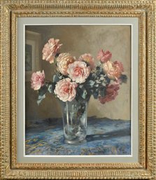 A vintage oil on wood panel floral 3058ea