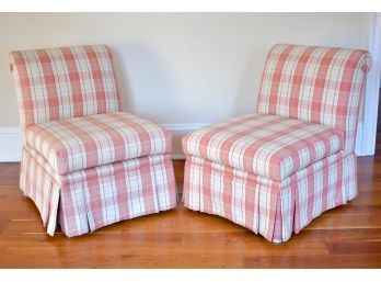 A pair of vintage plaid upholstered