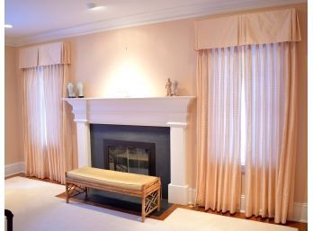 Two pairs of peach silk curtain