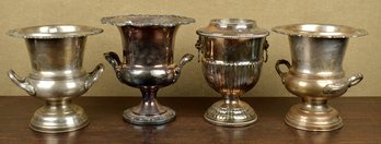 Four vintage silver plated wine coolers,
