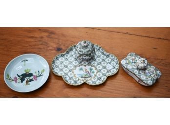 Antique porcelain, including: standish/inkwell