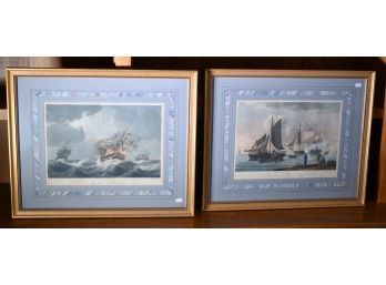 Antique colored nautical engravings,