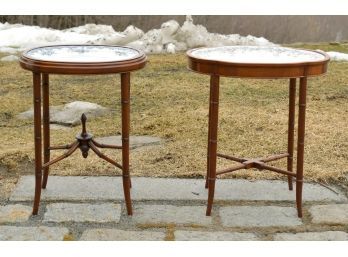 Two vintage wood stands fitted with