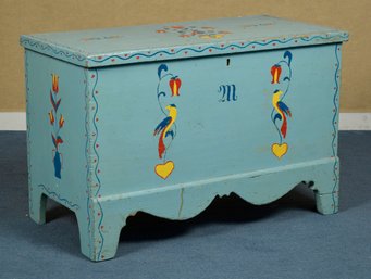 An antique pine lift-top box, in