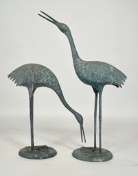 Two vintage zinc crane garden statues  305d65