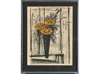 Lithograph of vase of flowers,