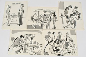 Five Kay Kato original ink drawings