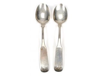 Two coin silver spoons, stamped B.C.