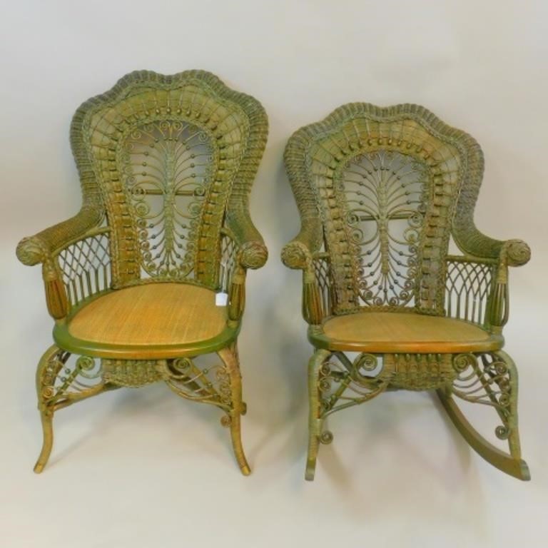 VICTORIAN WICKER MATCHING ARMCHAIR AND