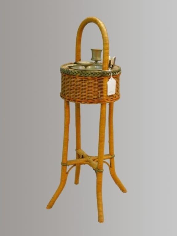 ART DECO WICKER SMOKING STAND,