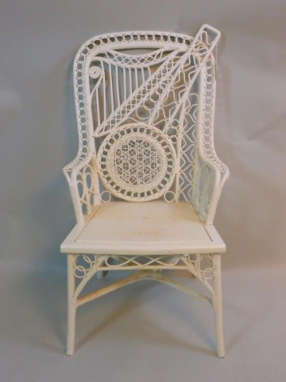 VICTORIAN WICKER THEME BACK ARMCHAIR.