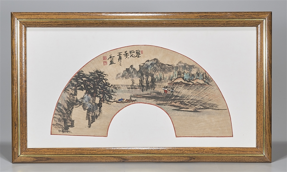 Korean painted paper fan framed  30394d