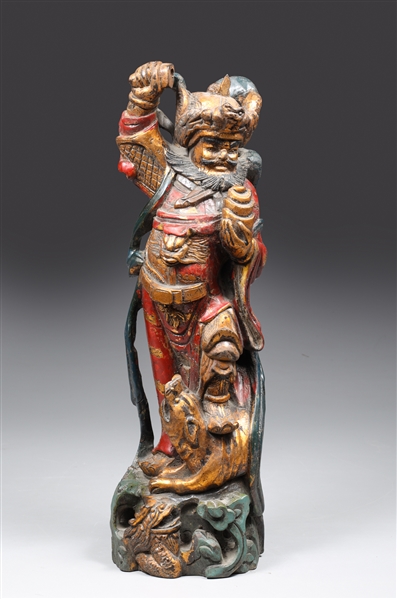 Carved Chinese warrior in red and 30395b