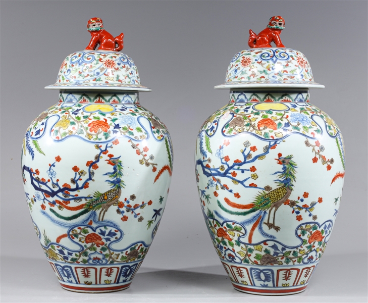 Pair of large Chinese covered ceramic