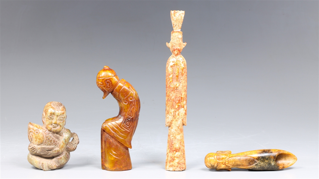Group of four Chinese carved hardstone