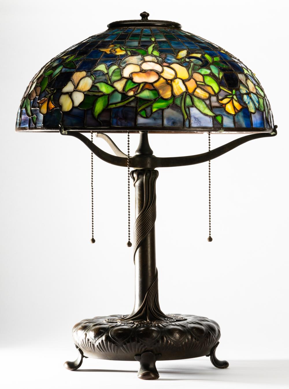 TIFFANY STUDIOS BRONZE AND GLASS TABLE