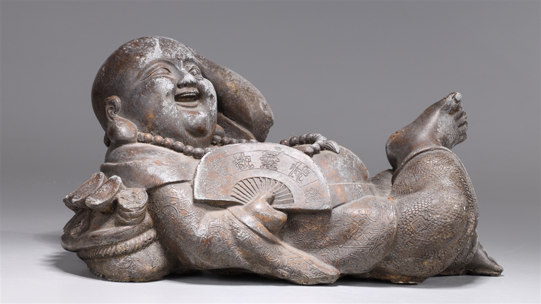 Chinese carved stone Budai in a reclined