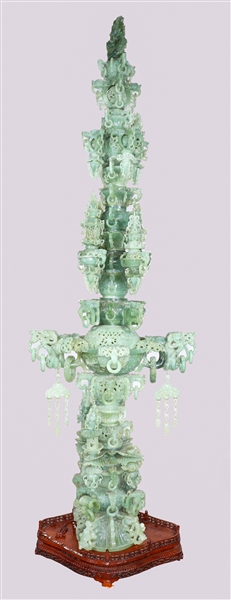 Tall green bowenite elaborate pagoda 303b69